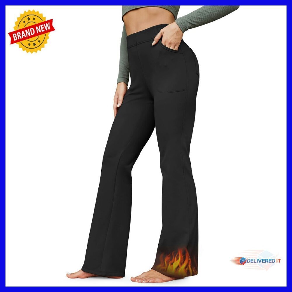 Fleece Lined Yoga Pants with Pockets High Waisted Bootcut Leggings